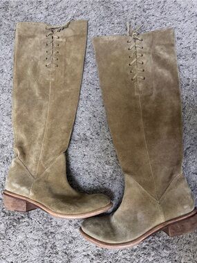 Vintage inspired camel Suede Knee-High Lace-Up Women's bx by Bronx Boots